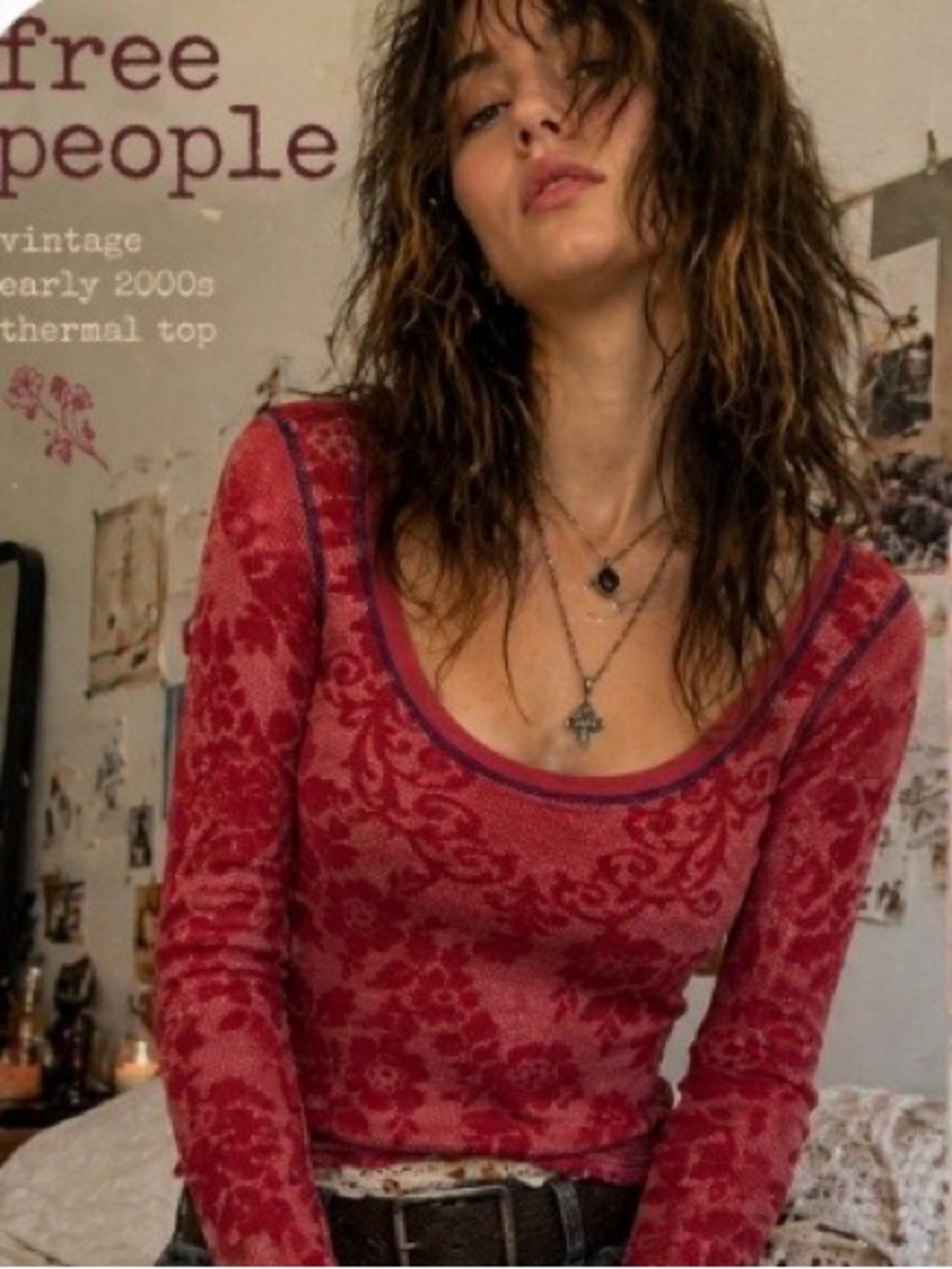 Vintage y2k free people floral burnout thermal top